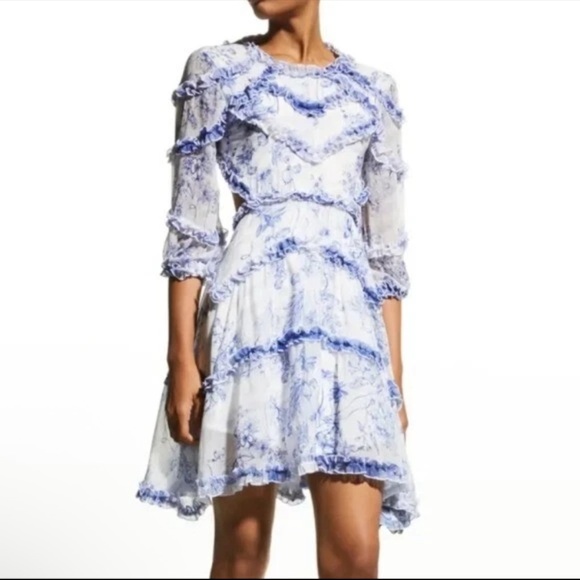 LACE THE LABEL Woman Size XS Blue Floral Ruffled Open Back Dress - Picture 8 of 8